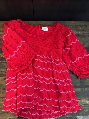 Red Knit Smocked MIDI Dress